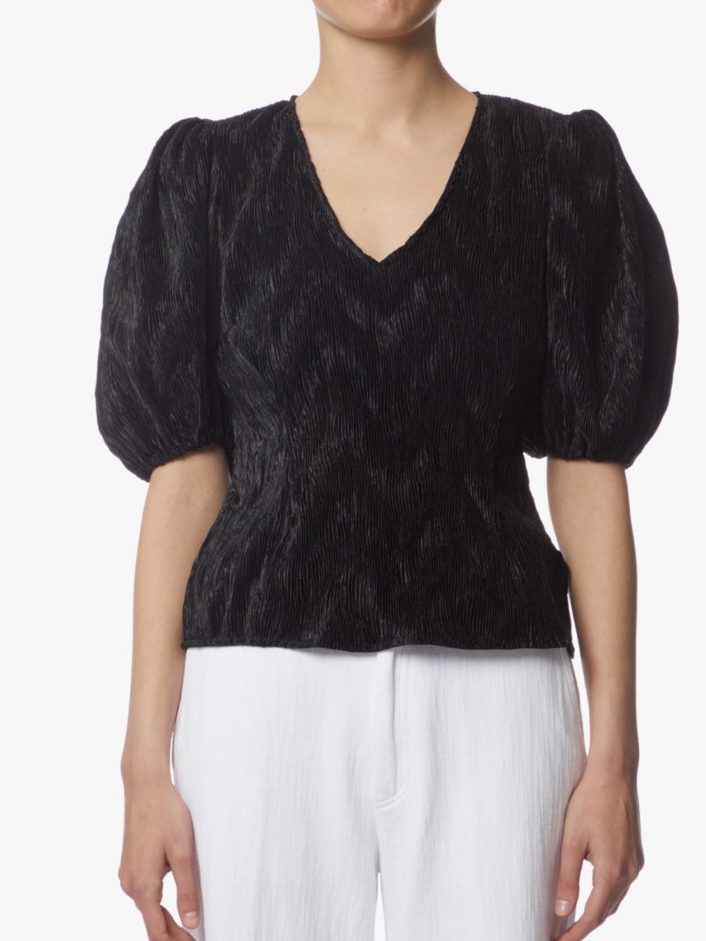 GANNI puff Pleated Satin Blouse 36